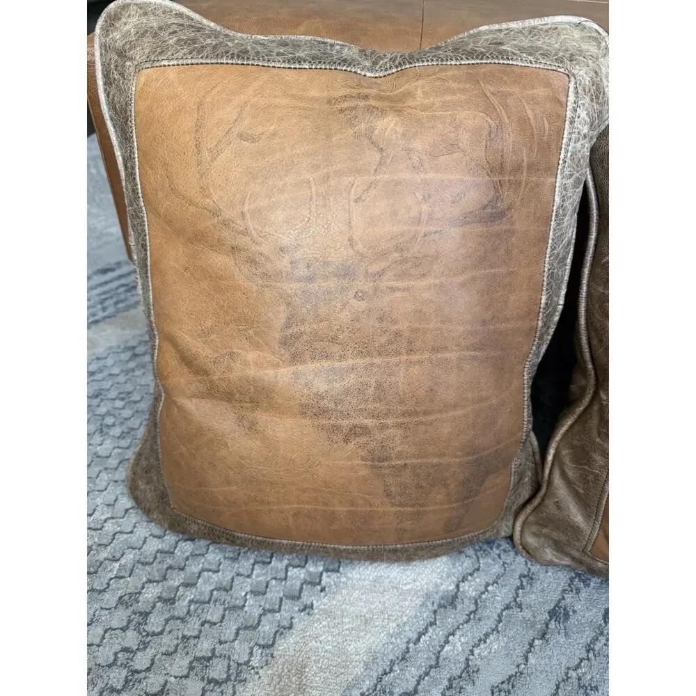 Judy Gibson Genuine Leather Pillow Covers Animal Print Signed Covers Only 18x20”